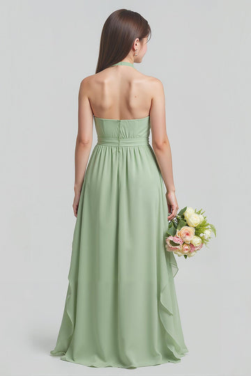 Robe de demoiselle d’honneur junior en mousseline de soie vert sauge